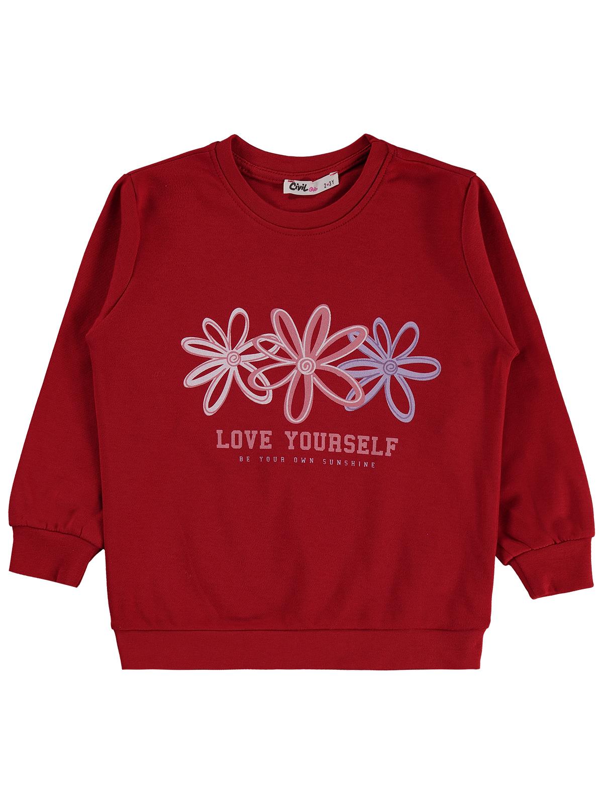 Civil Girls Renkli Çiçek 2-5 Yaş Sweatshirt - Kırmızı