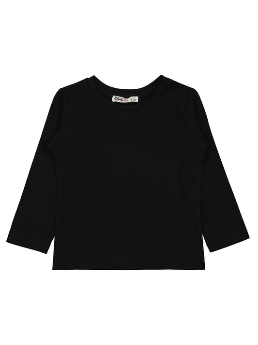Civil Girls  Kız Çocuk Basic Sweatshirt | Likralı Süprem Uzun Kol | Okul Kreş ve Günlük Kullanım - Siyah