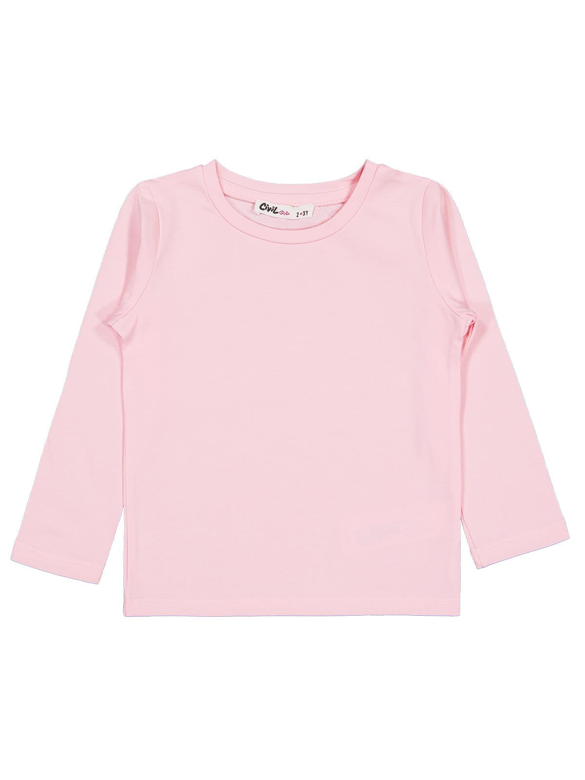 Civil Girls  Kız Çocuk Basic Sweatshirt | Likralı Süprem Uzun Kol | Okul Kreş ve Günlük Kullanım - Pembe