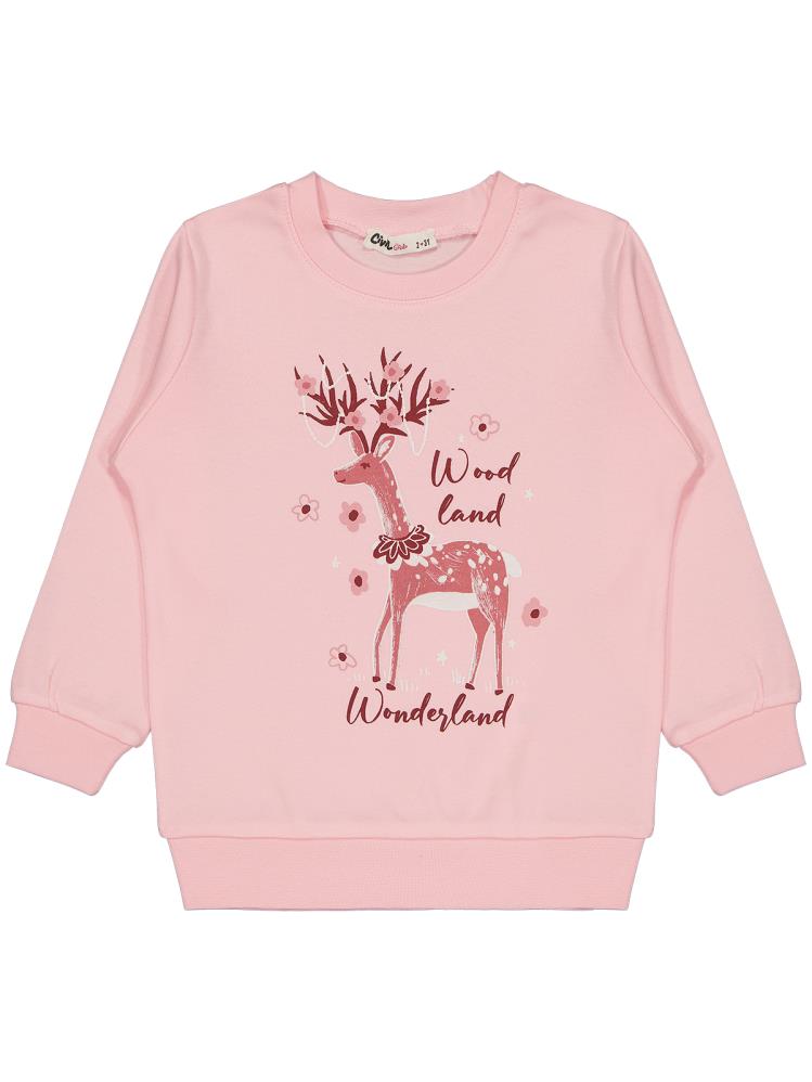 Civil Girls Geyik Baskılı 2-5 Yaş Sweatshirt - Pembe