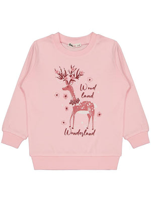 Civil Girls Geyik Baskılı 2-5 Yaş Sweatshirt - Pembe