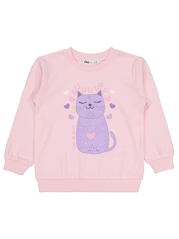 Civil Girls Kedi Baskılı 2-5 Yaş Sweatshirt - Pembe