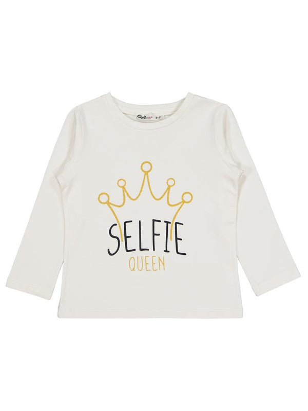 Civil Girls Selfie Baskılı 2-5 Yaş Sweatshirt - Ekru