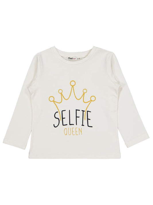 Civil Girls Kız Çocuk Selfie Baskılı Sweatshirt | Likralı Süprem Uzun Kol | Okul Kreş ve Günlük Kullanım - Ekru