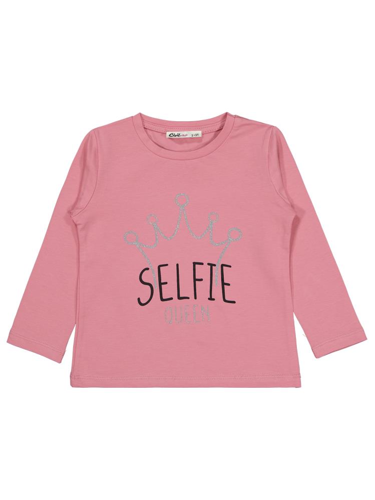 Civil Girls Selfie Baskılı 2-5 Yaş Sweatshirt - Pembe