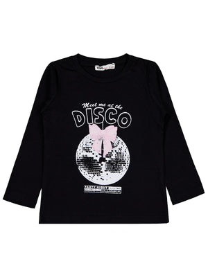 Civil Kız Çocuk Parti Night Baskılı Sweatshirt | Likralı Süprem | Okul Kreş ve Günlük Kullanım - Siyah