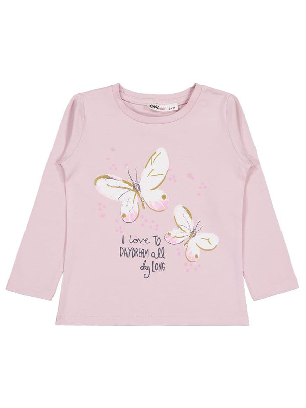Civil Girls Kelebek Baskılı 2-5 Yaş Sweatshirt - Pembe
