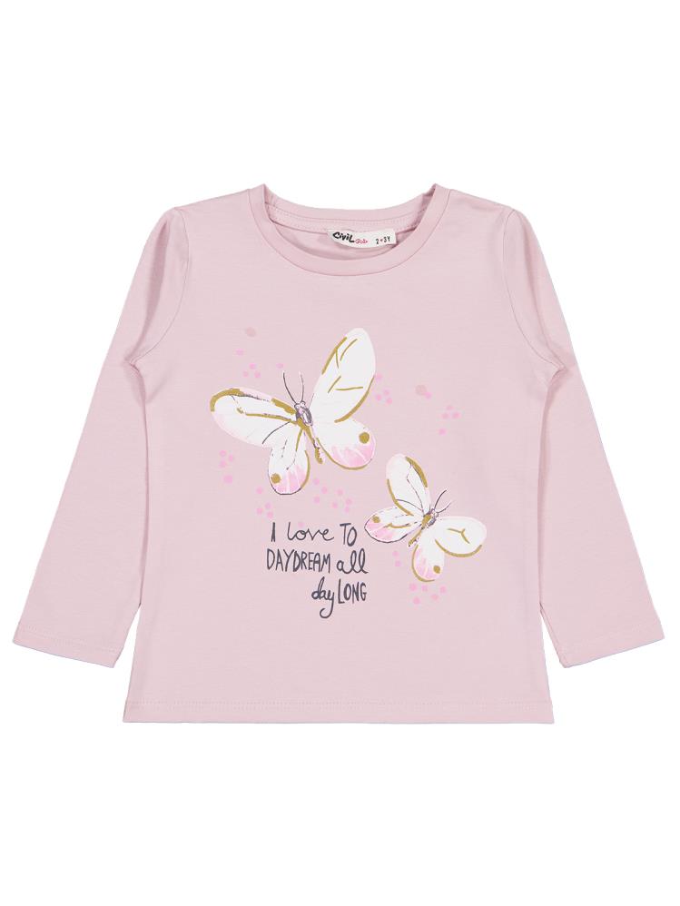 Civil Girls Kelebek Baskılı 2-5 Yaş Sweatshirt - Pembe