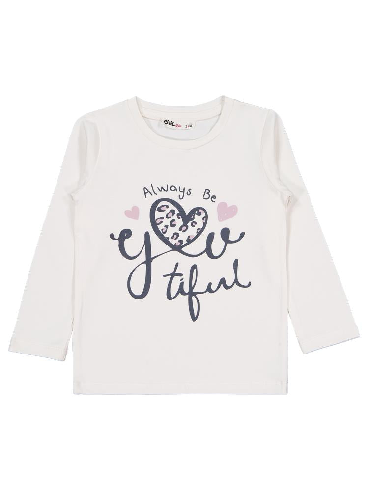 Civil Girls Leopar Baskılı 2-5 Yaş Sweatshirt - Ekru