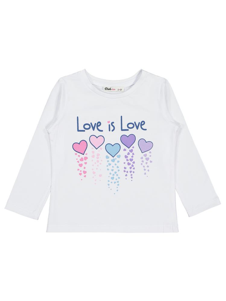 Civil Girls Love is Love Baskılı 2-5 Yaş Sweatshirt - Beyaz