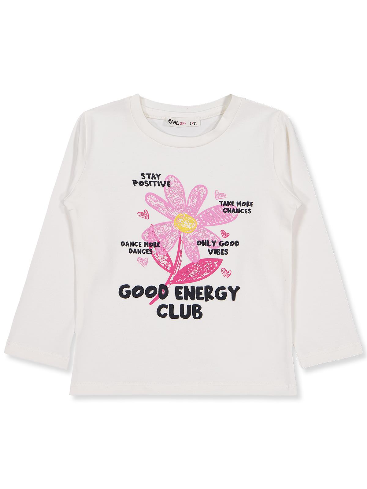 Civil Kız Çocuk Good Energy Clup Baskılı Sweatshirt | Likralı Süprem | Okul Kreş ve Günlük Kullanım - Ekru