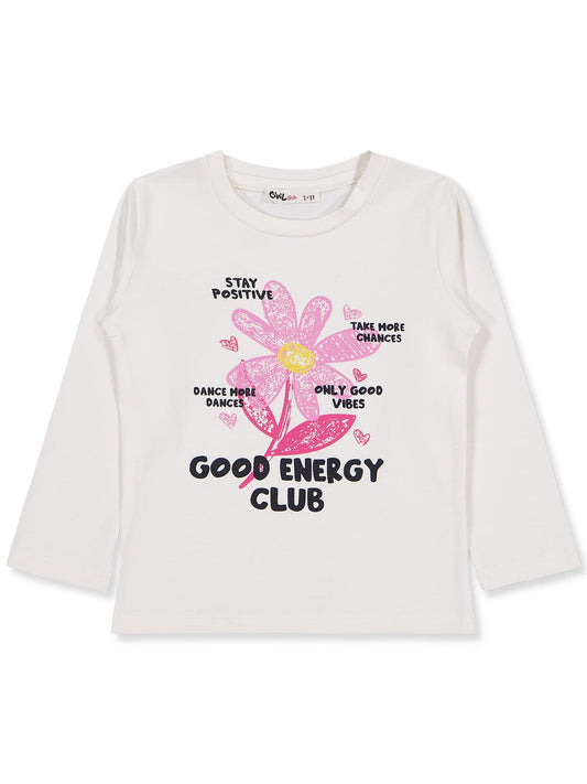 Civil Kız Çocuk Good Energy Clup Baskılı Sweatshirt | Likralı Süprem | Okul Kreş ve Günlük Kullanım - Ekru