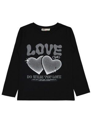 Civil Girls Kalp Baskılı 6-9 Yaş Sweatshirt - Siyah