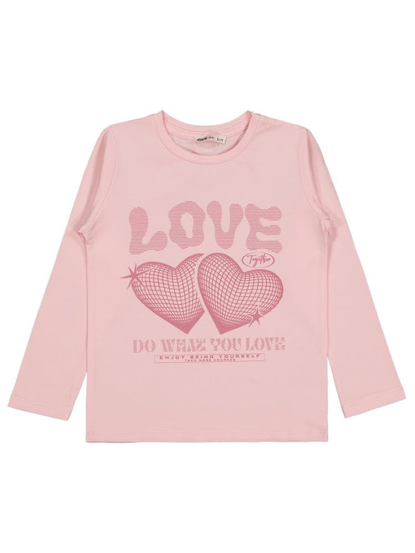 Civil Girls Kalp Baskılı 6-9 Yaş Sweatshirt - Pudra