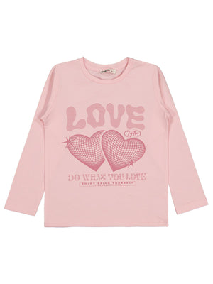 Civil Girls Kalp Baskılı 6-9 Yaş Sweatshirt - Pudra