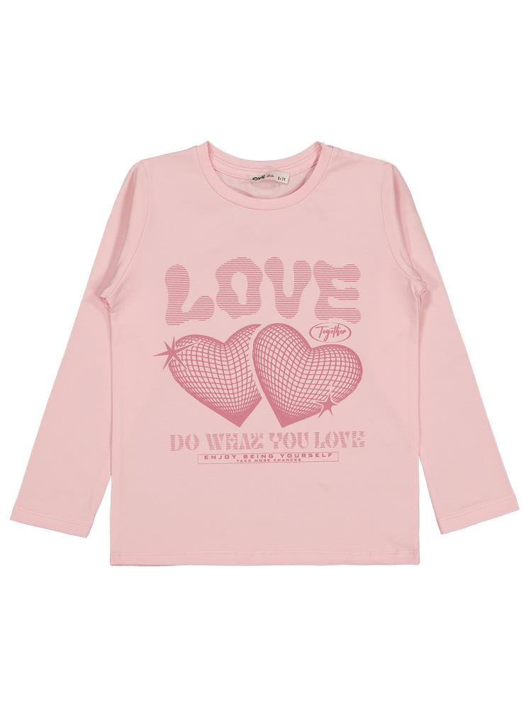 Civil Girls Kalp Baskılı 6-9 Yaş Sweatshirt - Pudra