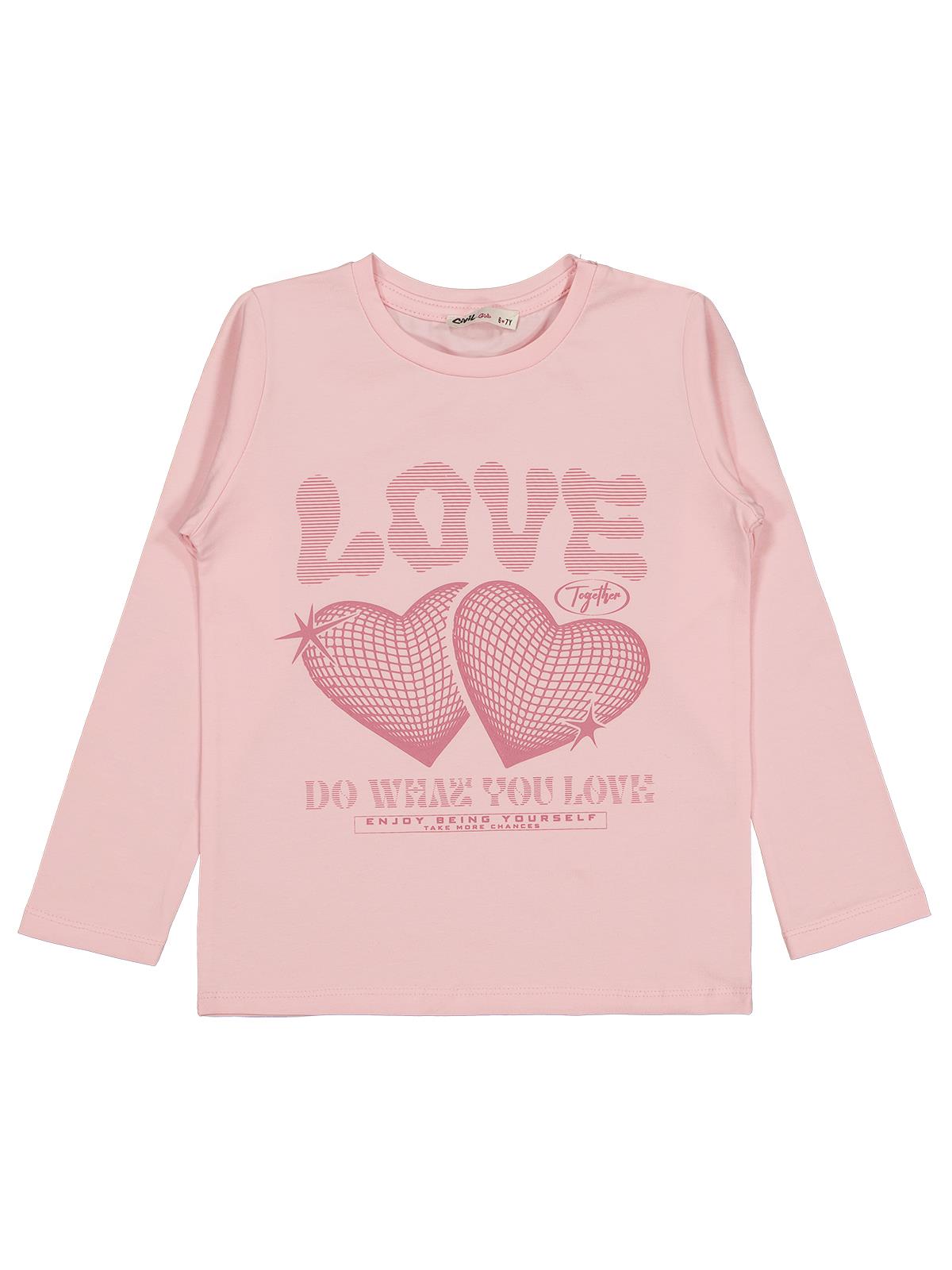 Civil Girls Kalp Baskılı 6-9 Yaş Sweatshirt - Pudra