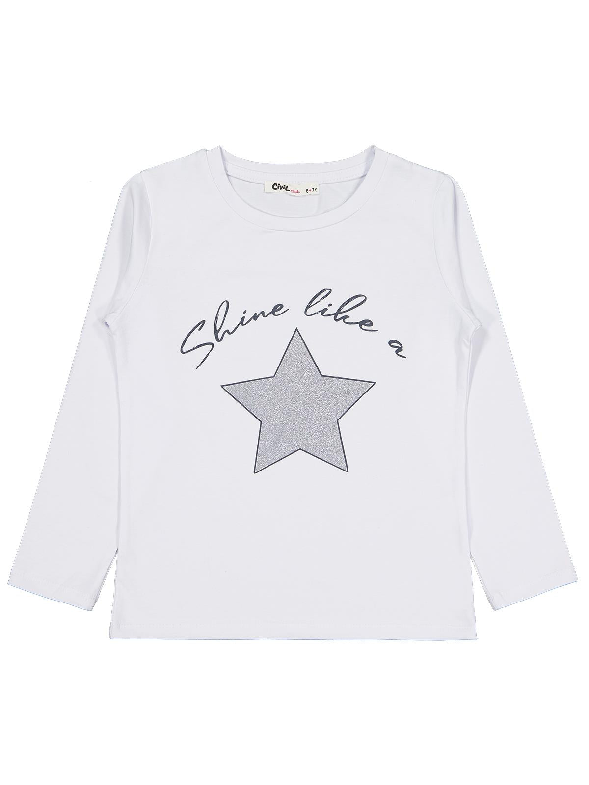 Civil Girls Yıldız Baskılı 6-9 Yaş Sweatshirt - Beyaz
