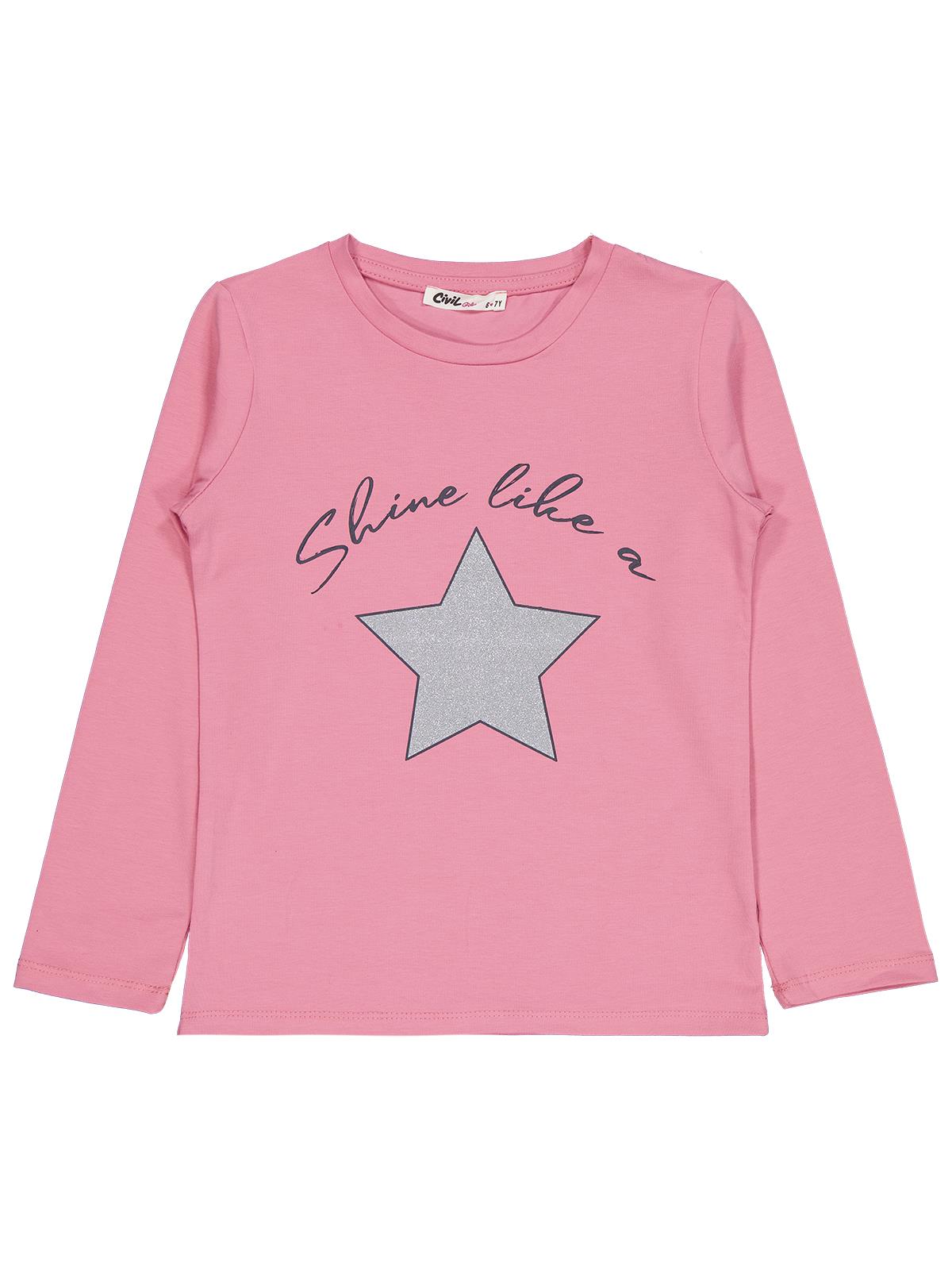Civil Girls Yıldız Baskılı 6-9 Yaş Sweatshirt - Pembe