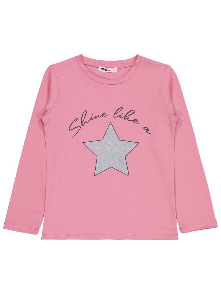 Civil Girls Yıldız Baskılı 6-9 Yaş Sweatshirt - Pembe