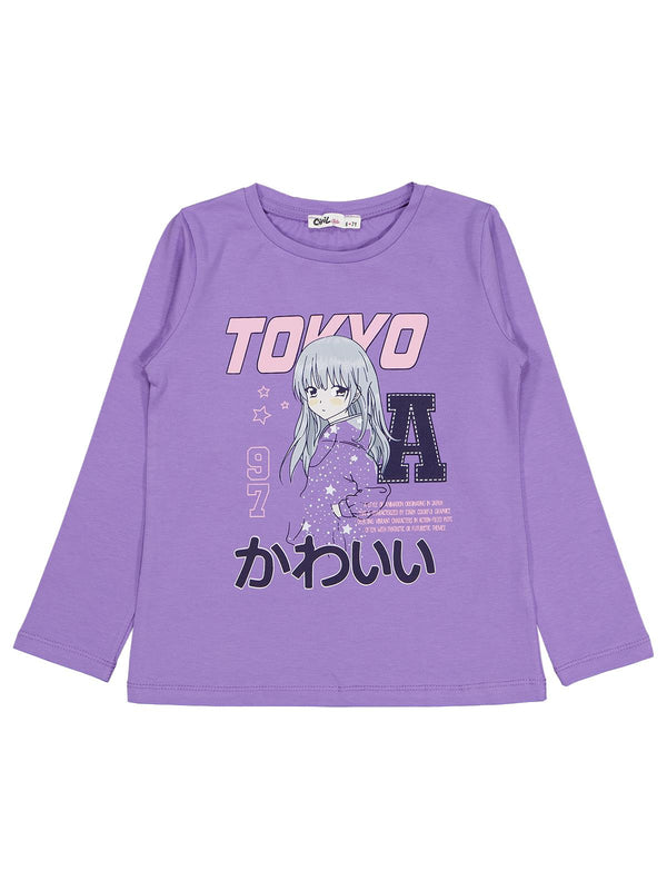 Civil Girls Anime Baskılı 6-9 Yaş Sweatshirt - Lila
