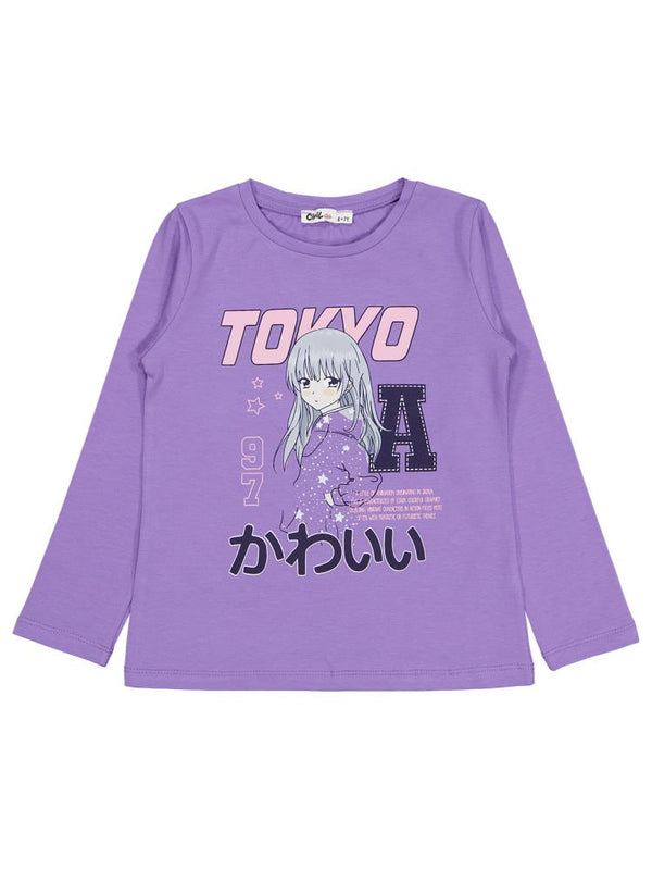 Civil Girls Anime Baskılı 6-9 Yaş Sweatshirt - Lila