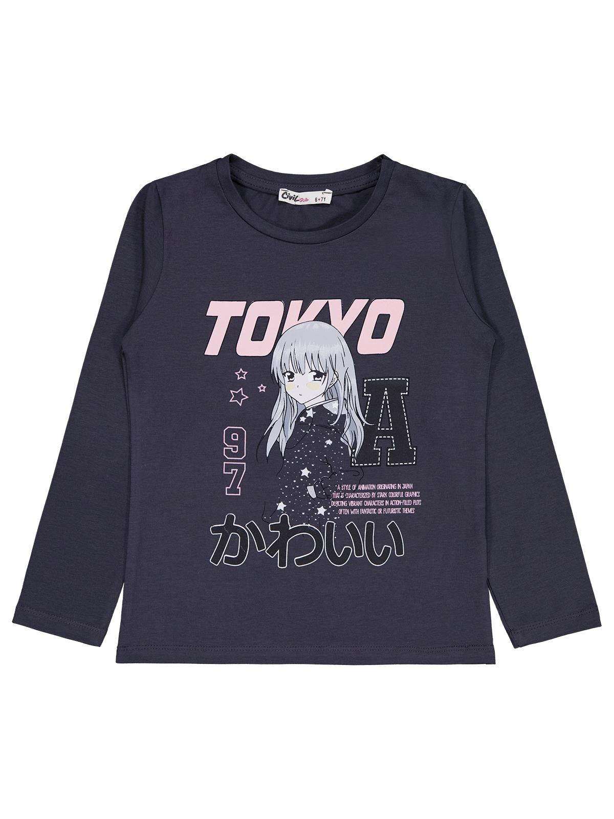 Civil Girls Anime Baskılı 6-9 Yaş Sweatshirt - Gri