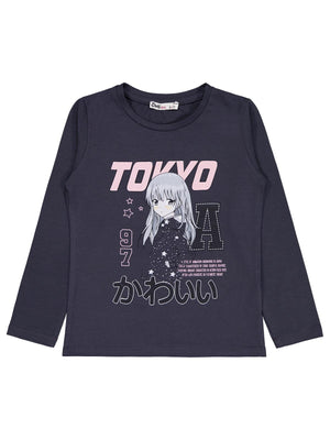 Civil Girls Anime Baskılı 6-9 Yaş Sweatshirt - Gri