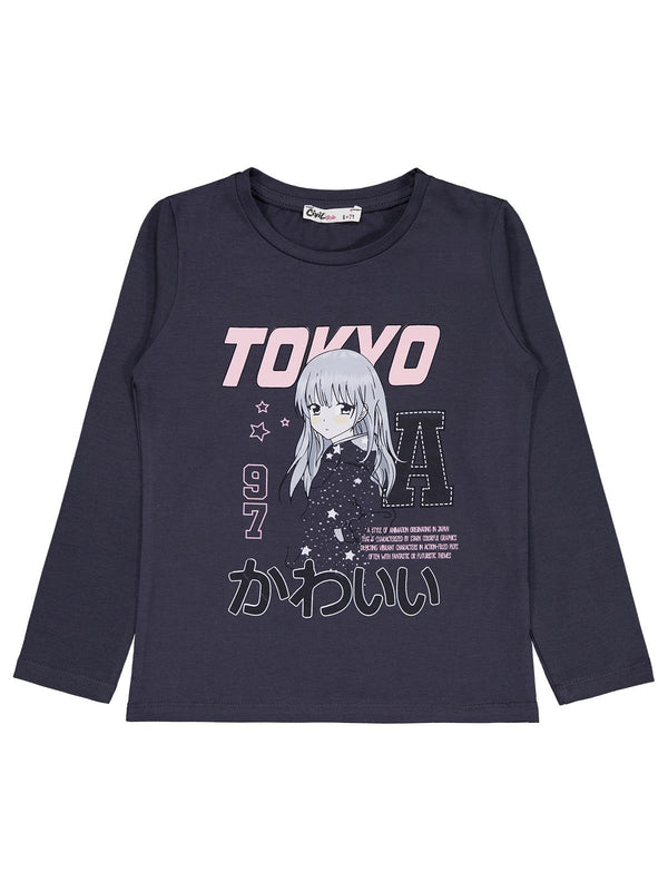 Civil Girls Anime Baskılı 6-9 Yaş Sweatshirt - Gri