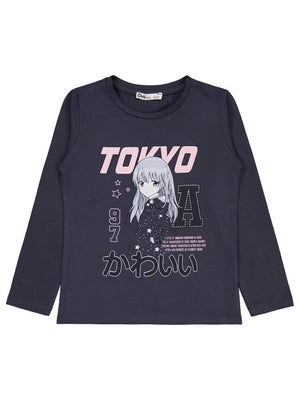 Civil Girls Anime Baskılı 6-9 Yaş Sweatshirt - Gri