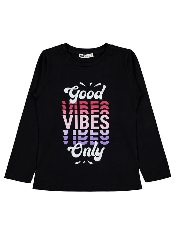Civil Girls Good Vibes Only Baskılı 6-9 Yaş Sweatshirt - Siyah