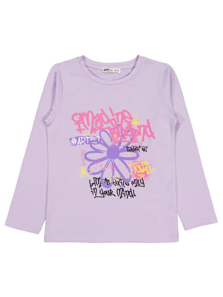 Civil Girls Çiçek Baskılı 6-9 Yaş Sweatshirt - Lila