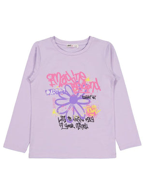 Civil Girls Çiçek Baskılı 6-9 Yaş Sweatshirt - Lila