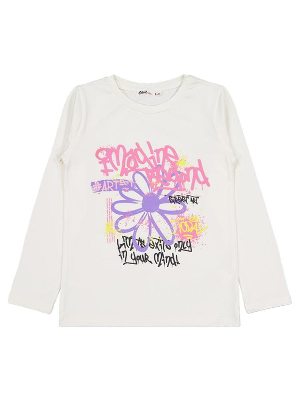Civil Girls Çiçek Baskılı 6-9 Yaş Sweatshirt - Ekru