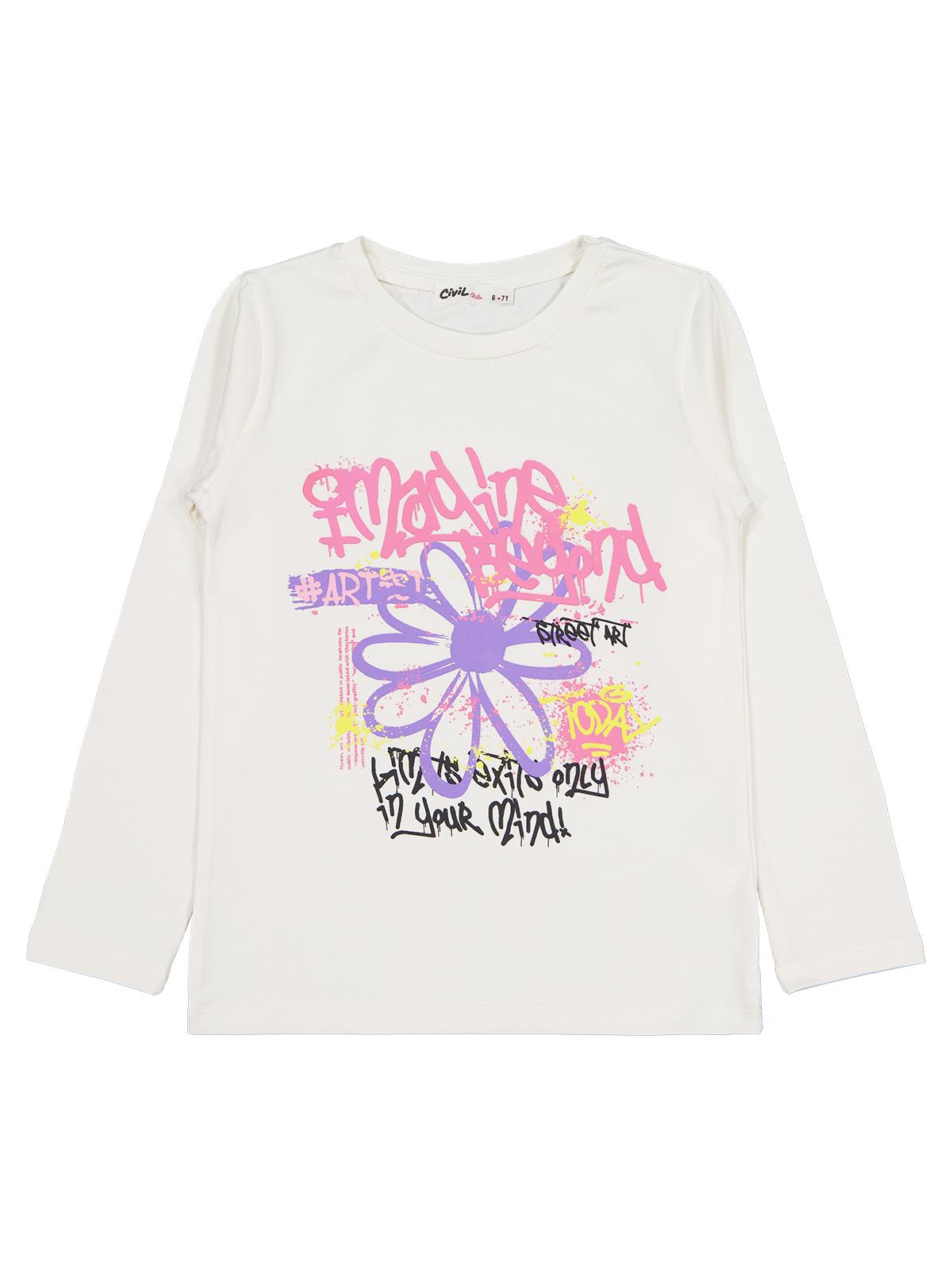 Civil Girls Çiçek Baskılı 6-9 Yaş Sweatshirt - Ekru