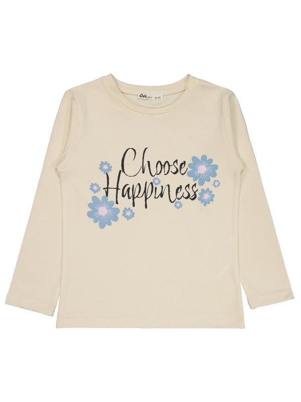 Civil Girls Choose Happiness Baskılı 6-9 Yaş Sweatshirt - Fil Dişi