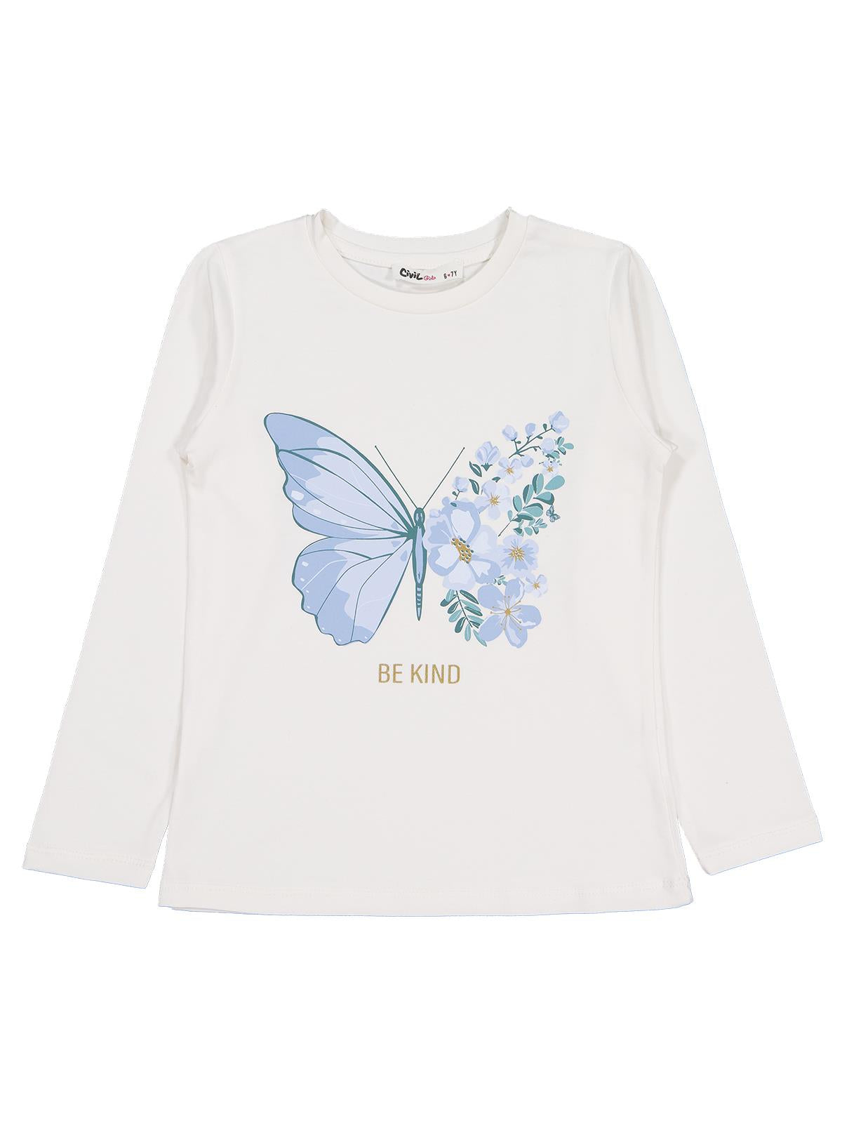 Civil Girls Kelebek Baskılı 6-9 Yaş Sweatshirt - Ekru