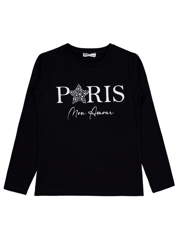Civil Girls Paris Baskılı 10-13 Yaş Sweatshirt - Siyah