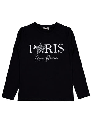 Civil Girls Paris Baskılı 10-13 Yaş Sweatshirt - Siyah