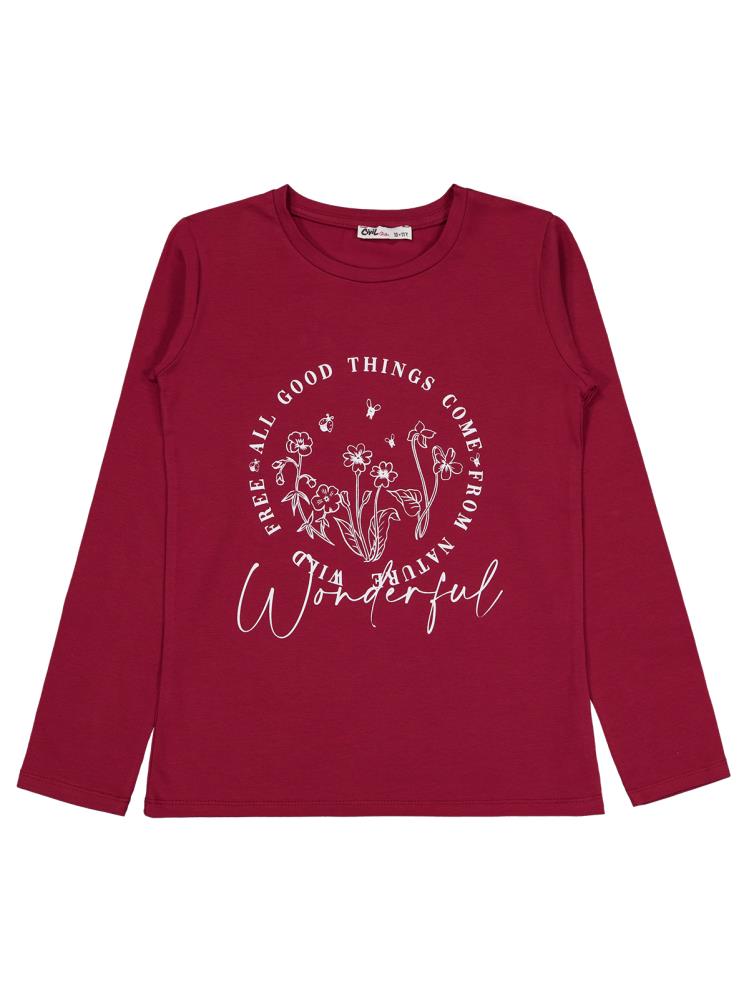 Civil Girls Wonderful Baskılı 10-13 Yaş Sweatshirt - Bordo