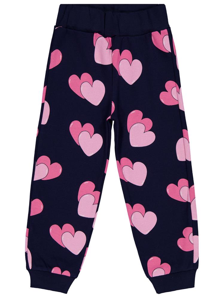 Civil Girls Renkli Kalp Baskılı 2-5 Yaş Eşofman Altı - Lacivert