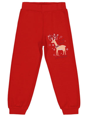 Civil Girls Geyik Baskılı 2-5 Yaş Eşofman Altı - Kırmızı