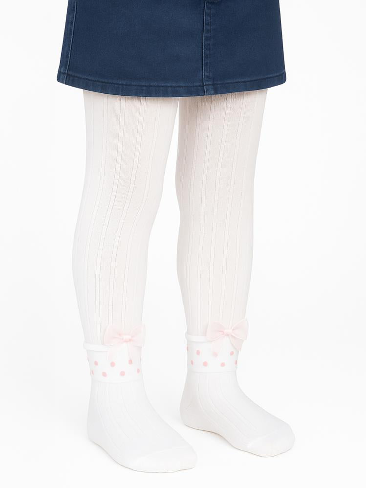 Civil Girls Derbili Fiyonk Aksesuar 3-11 Yaş Kız Külotlu Çorap - Beyaz