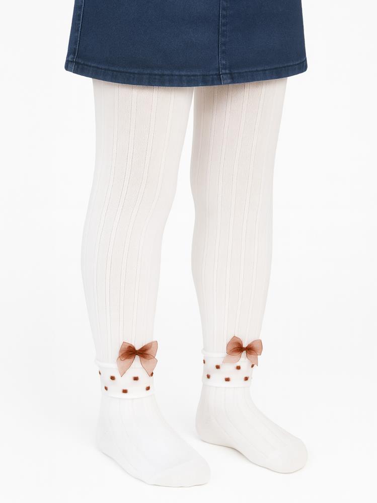 Civil Girls Derbili Fiyonk Aksesuar 3-11 Yaş Kız Külotlu Çorap - Ekru