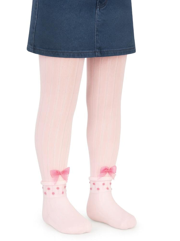 Civil Girls Derbili Fiyonk Aksesuar 3-11 Yaş Kız Külotlu Çorap - Pembe
