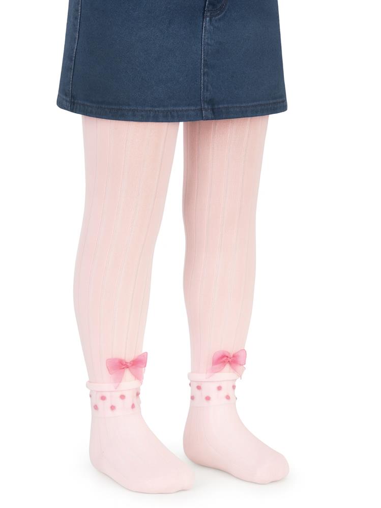 Civil Girls Derbili Fiyonk Aksesuar 3-11 Yaş Kız Külotlu Çorap - Pembe