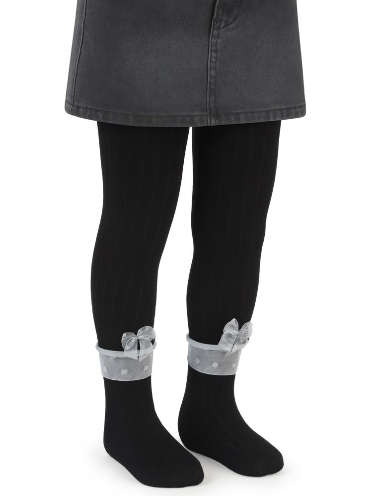 Civil Girls Derbili Fiyonk Aksesuar 3-11 Yaş Kız Külotlu Çorap - Siyah