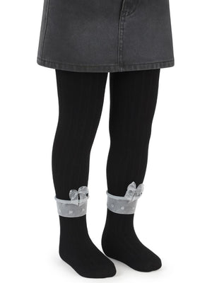 Civil Girls Derbili Fiyonk Aksesuar 3-11 Yaş Kız Külotlu Çorap - Siyah