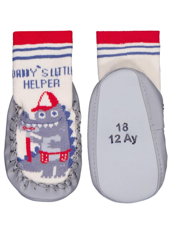 Civil Baby Dinazor Bebek Erkek Havlu Çarık Çorap - Gri