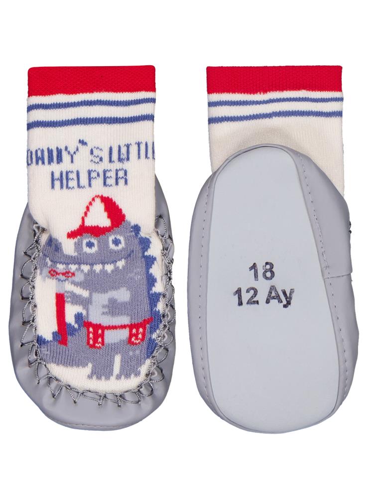 Civil Baby Dinazor Bebek Erkek Havlu Çarık Çorap - Gri